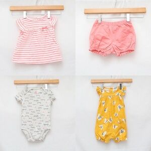 Set of 4 baby girl clothes 12m infant Carter's shorts bodysuits top new NWOT